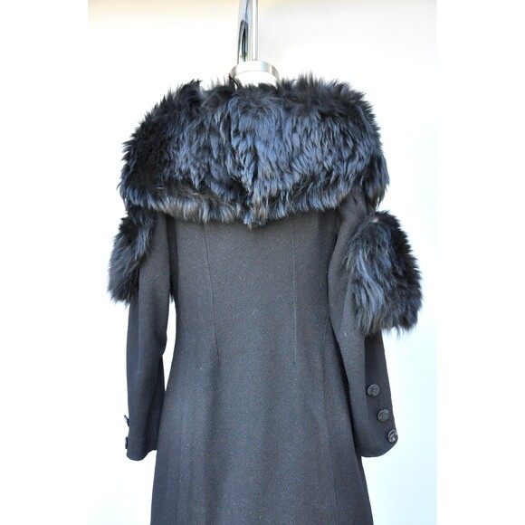 Vintage Wool Coat w/ Huge Fox Fur Collar & Fur on Sleeves Goth Steampunk 80s XS - Picture 2 of 10
